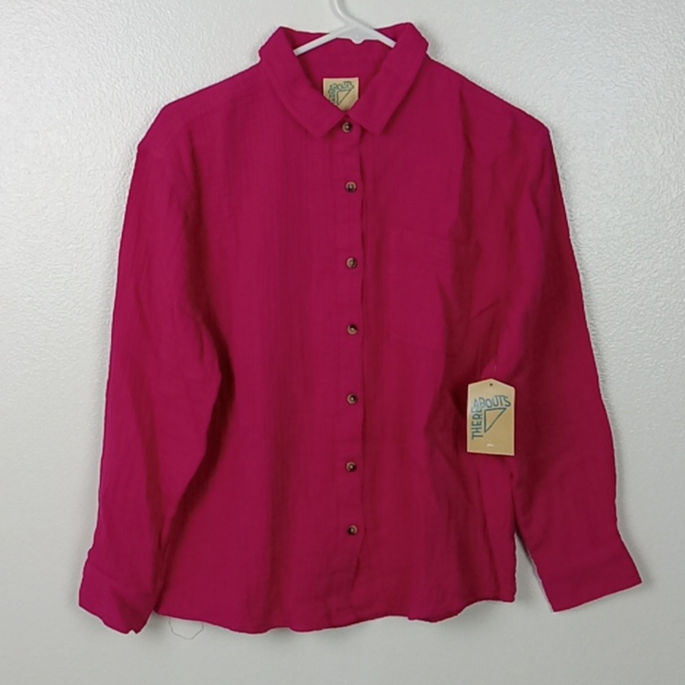 ThereAbouts Shirt Large 14.5/16.5 Girls Plus Double Woven Rock n Rose L/S NWT
